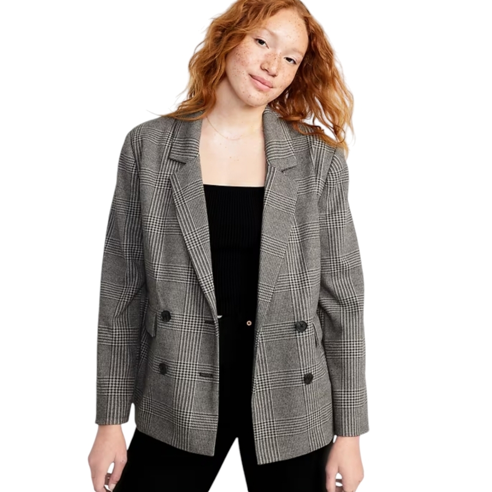 Old Navy Blazer Gray Plaid Long Sleeve Double Breasted  XL Tall